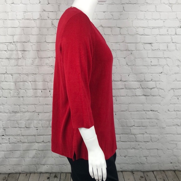 Soft Red V Neck 3/4 Sleeve Sweater Plus Size 1X - Picture 4 of 4